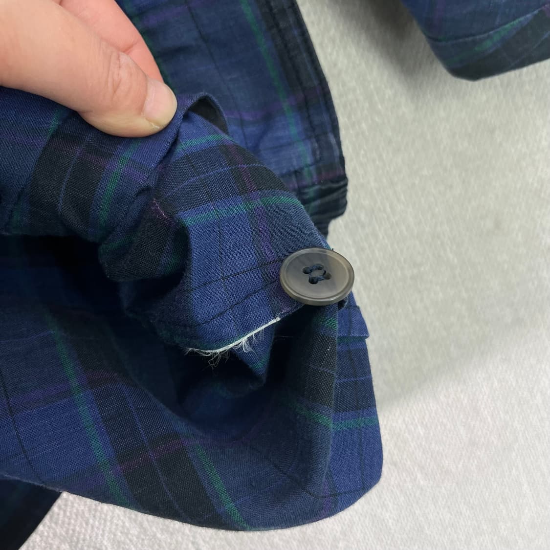 100 입생로랑 90s 린넨 체크 블루종 자켓  상품이미지4