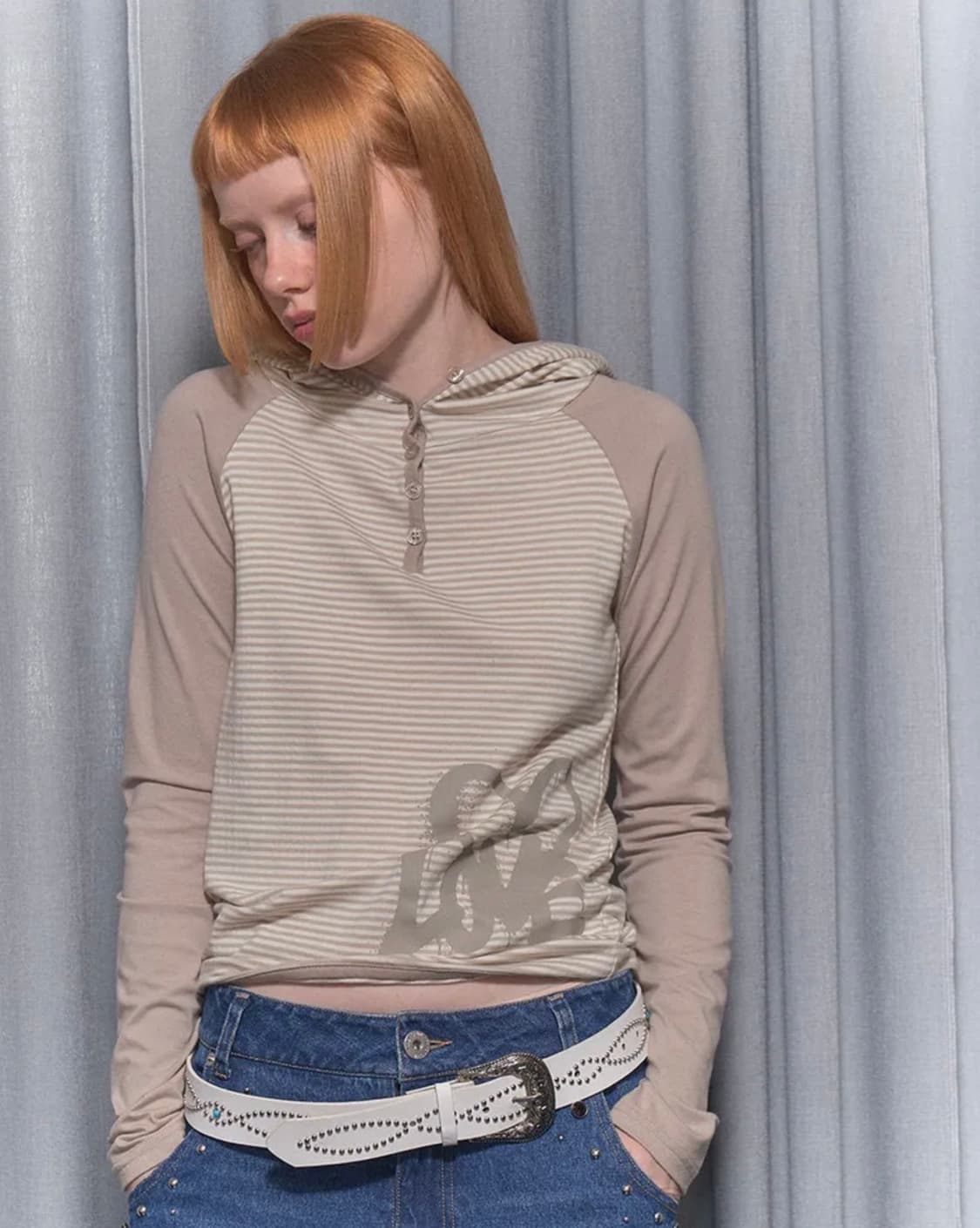 팬시클럽 러브 스트라이프 후드 베이지 상품이미지3