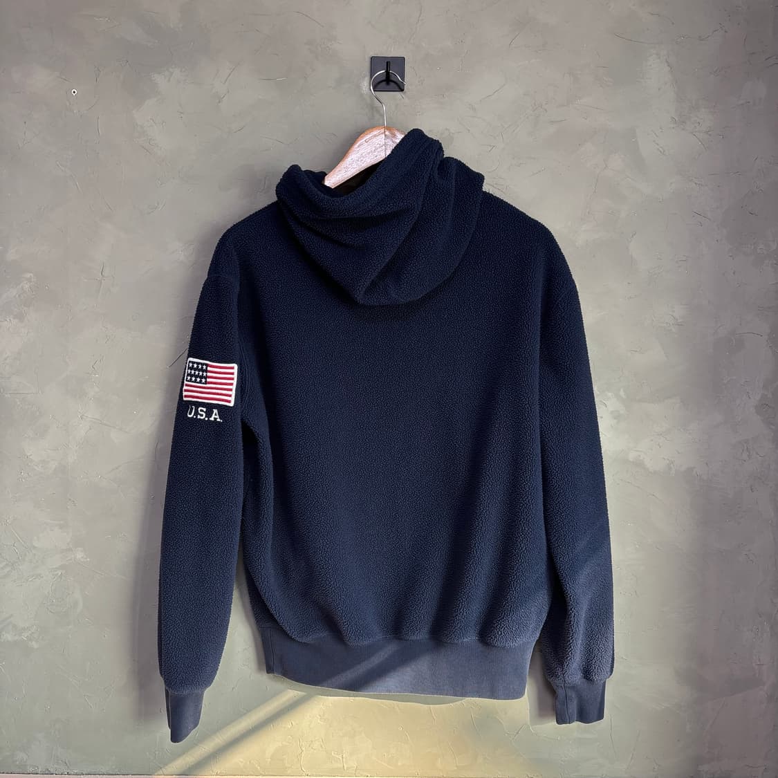 폴로 랄프로렌 빅로고 성조기 후리스 후드 네이비 상품이미지4