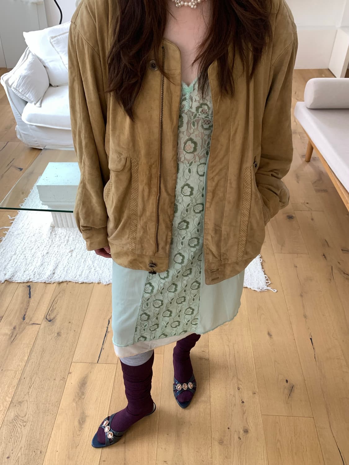 Yellow beige suede jacket 상품이미지5