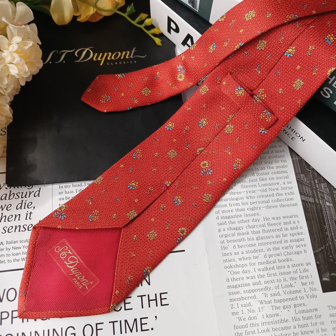 에스.티. 듀퐁 실크 오렌지 플라워 패턴 넥타이 9cm A등급 E883
 상품이미지5