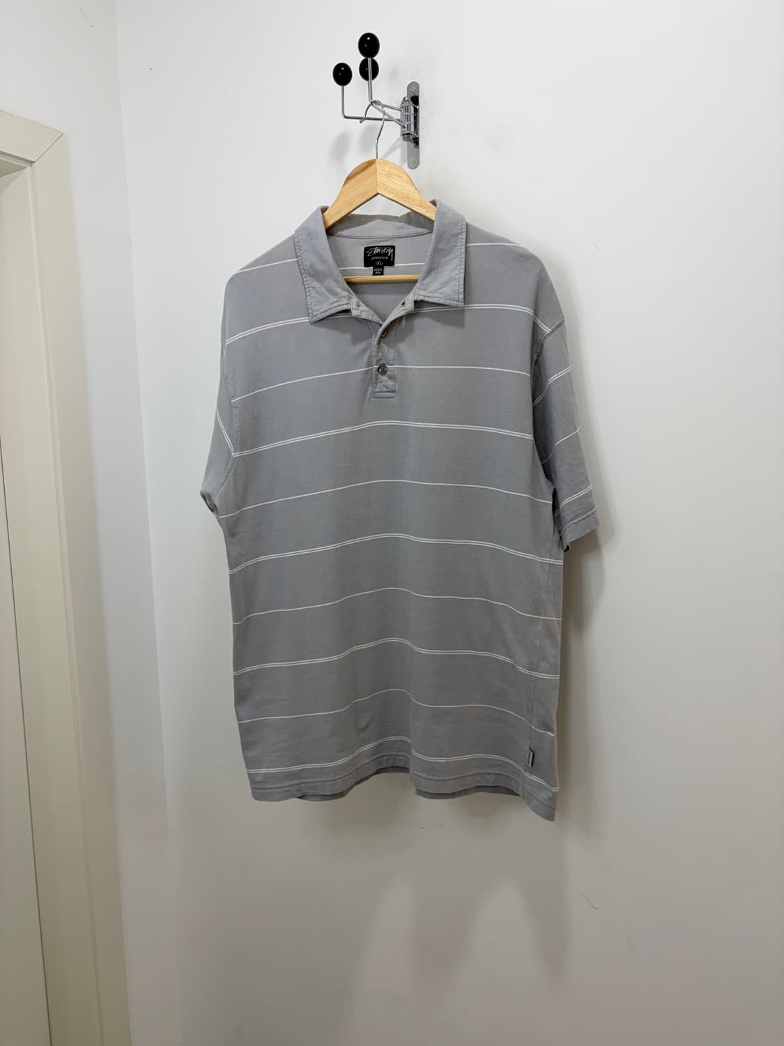  00s Stussy Authentic 스트라이프 그레이 반팔 티셔츠 상품이미지4