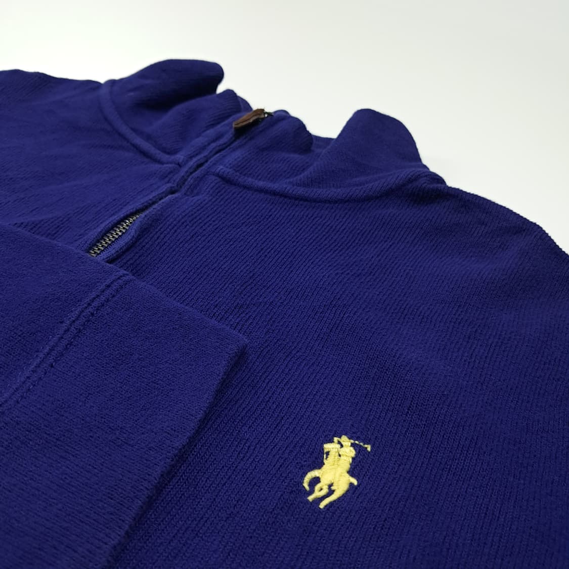 CL382 L 폴로 90s 코튼 가죽풀러 로열블루 하프집업 니트 상품이미지4