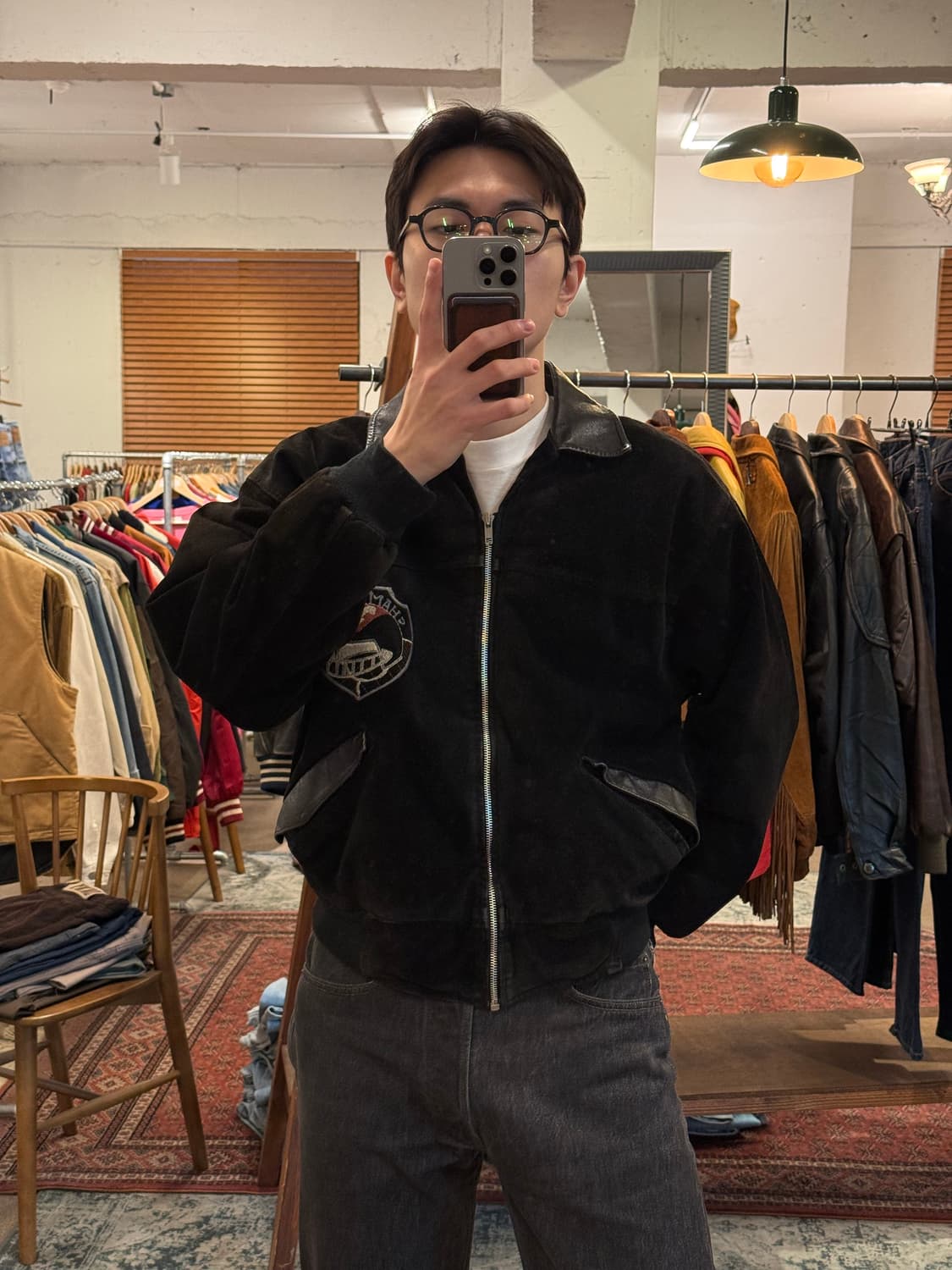 L) 90s France SINGULIER Suede Varsity Ja 상품이미지1