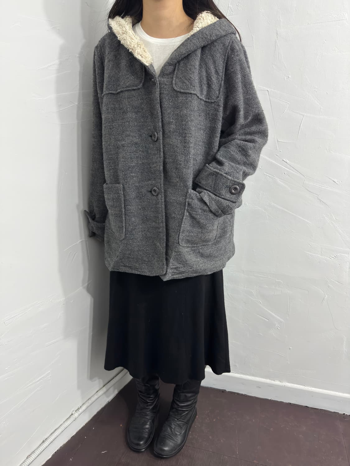 gray hood coat 상품이미지4