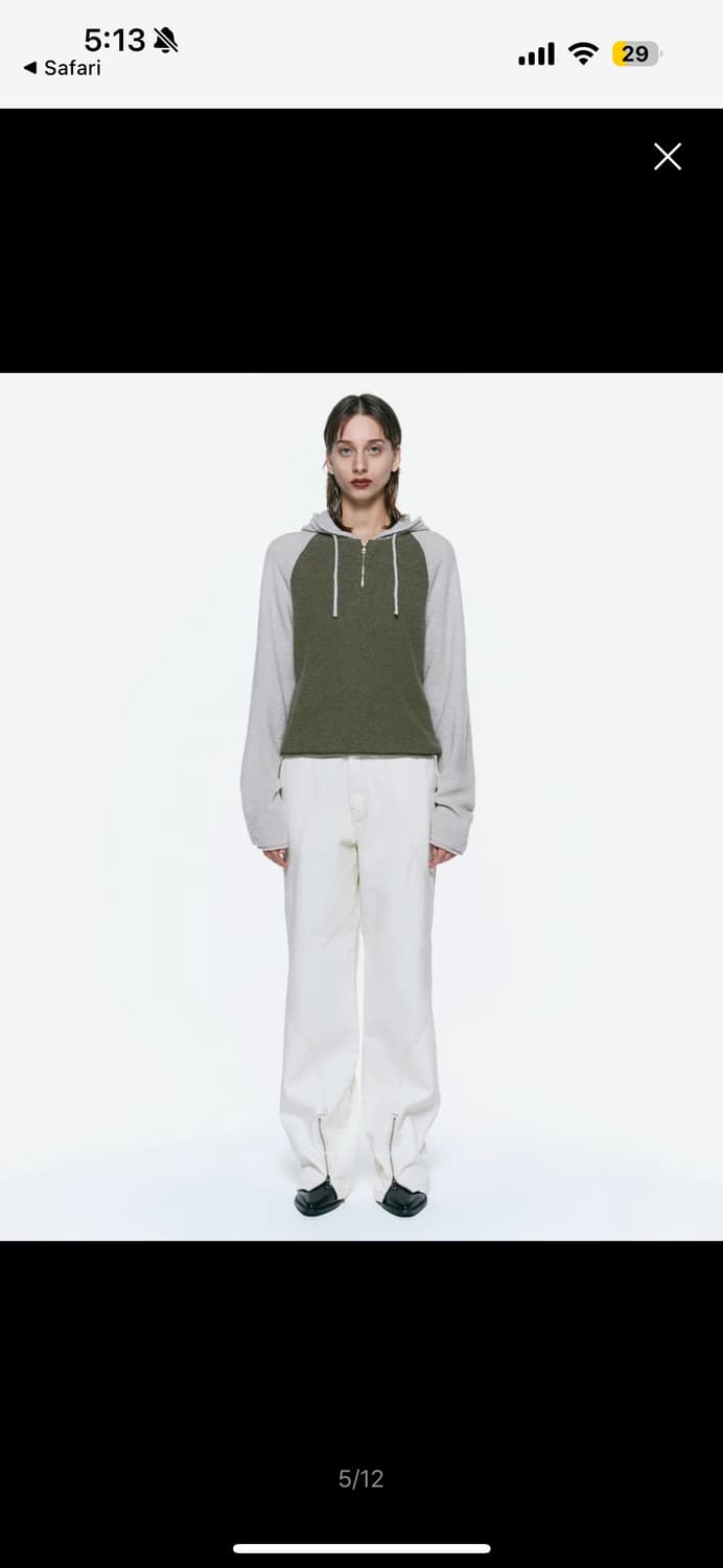 인사일런스우먼 부클 래글런 후드 니트 카키 s 상품이미지1