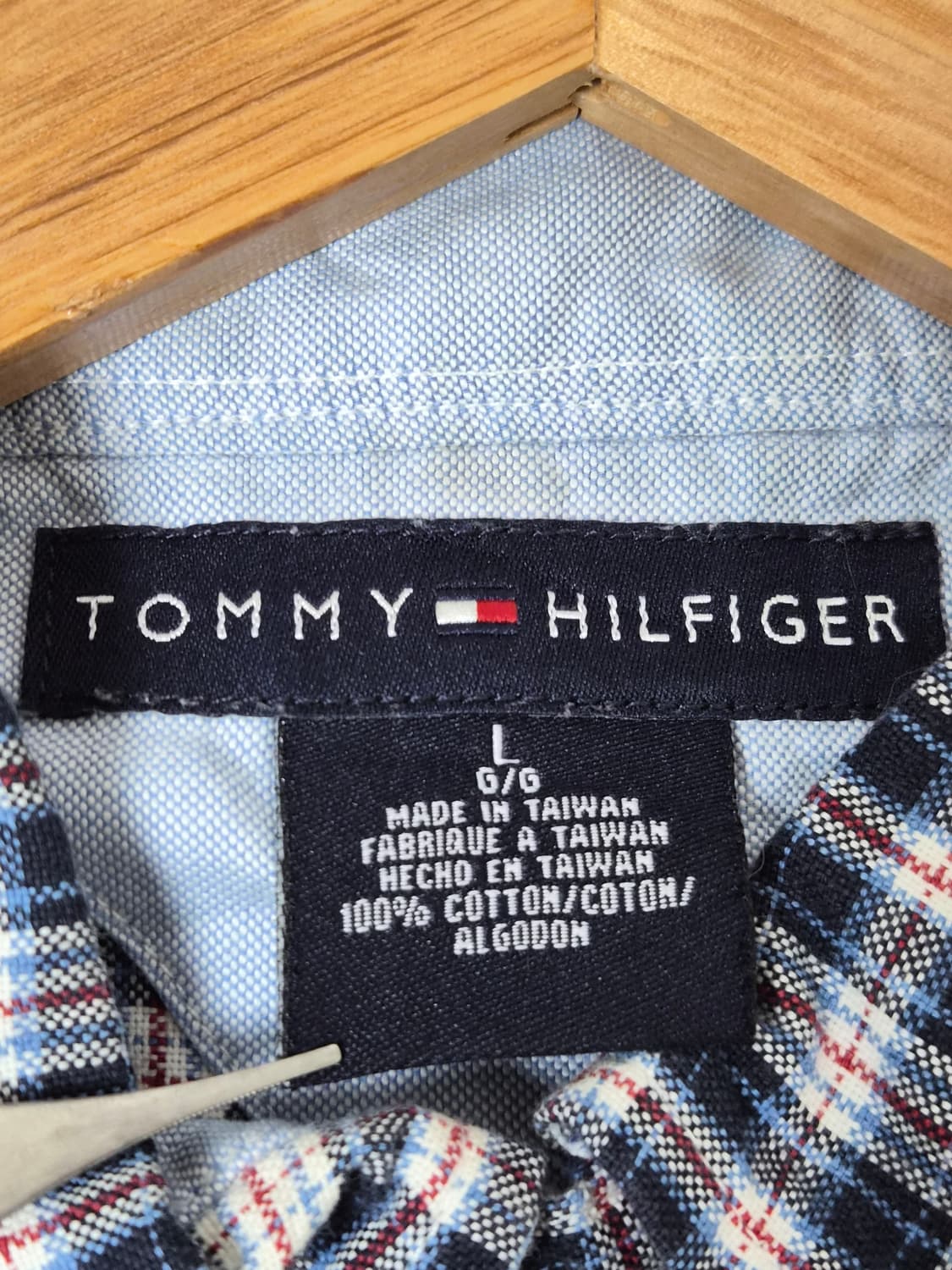 타미힐피거Tommy 블루 체크 코튼 반팔 셔츠 L - S434 상품이미지4