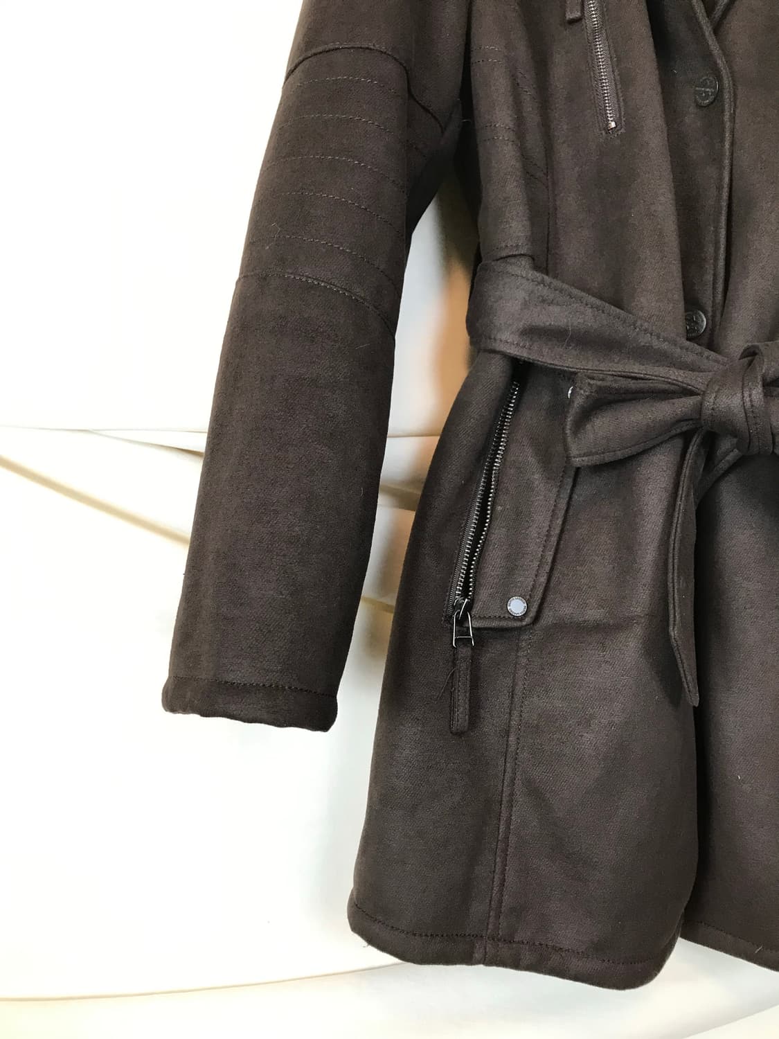 브라운 퍼 후드 무스탕 코트 상품이미지3