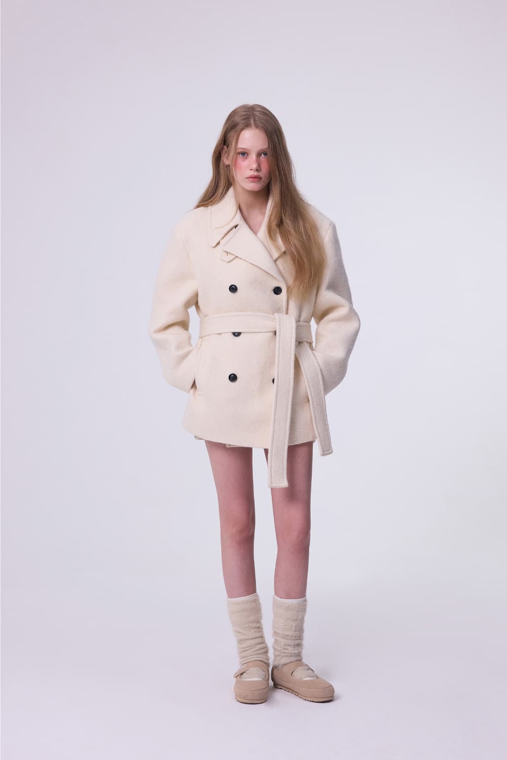 더오유 울 오버사이즈 하프 코트 바닐라 상품이미지4