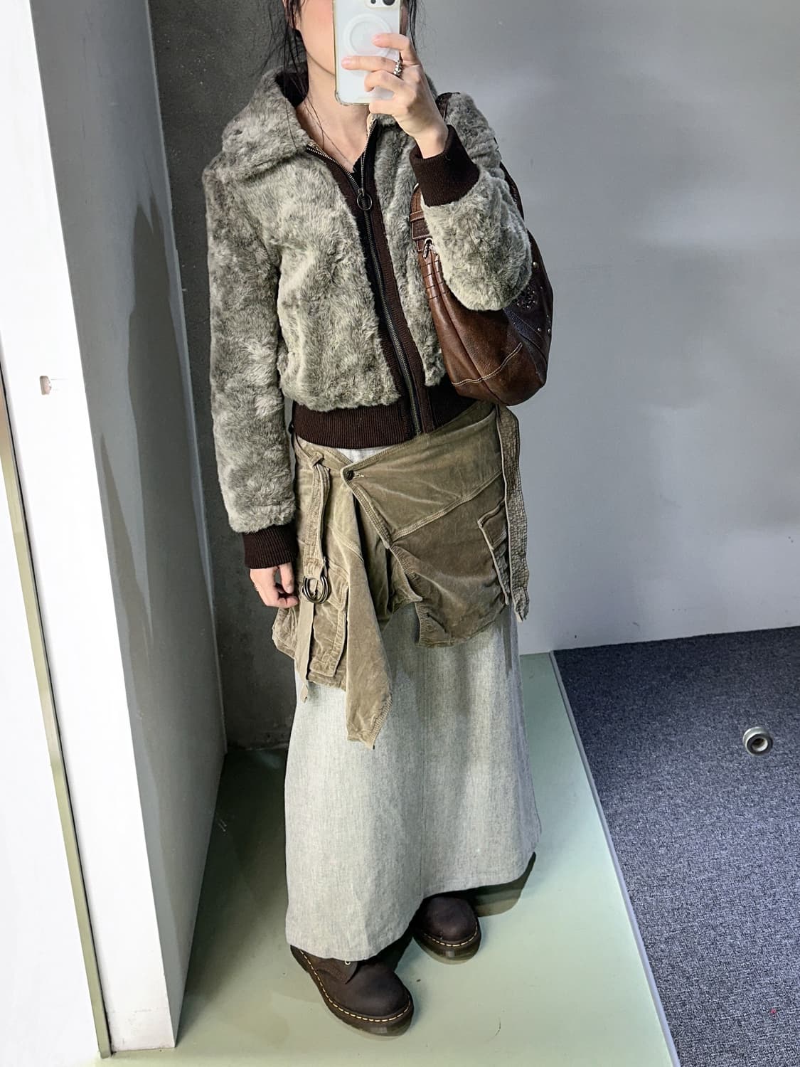 ash brown fur zip collar jacket 상품이미지4