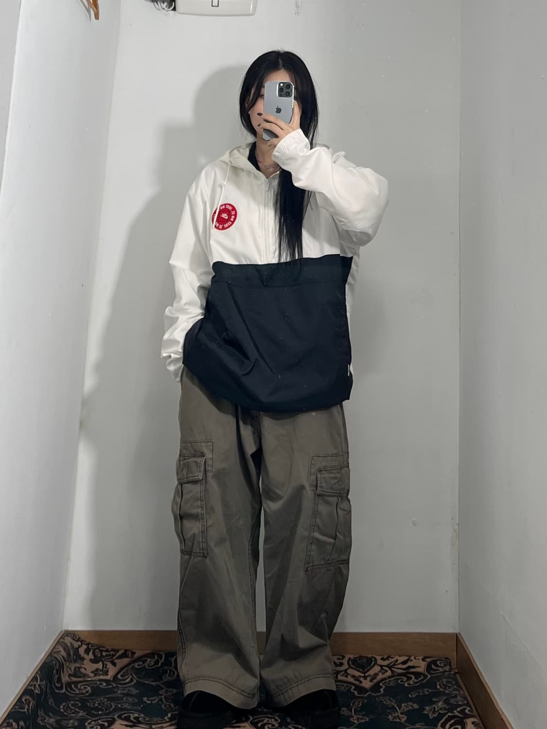 나이키 화이트 블랙 빅로고 아노락 바람막이 Xl  상품이미지3