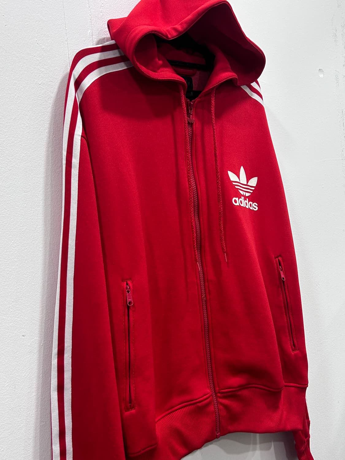 [M] 아디다스 올드스쿨 빨흰 후드 져지 집업 남성 M사이즈 상품이미지2