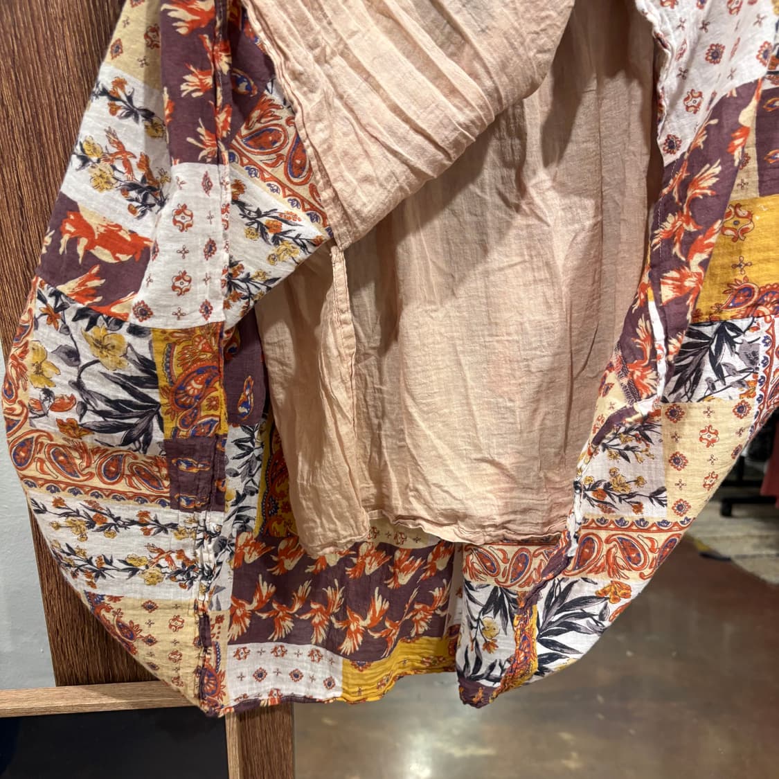 일본 빈티지 에스닉 패치워크 패턴 브라운 민소매 롱 원피스 상품이미지6