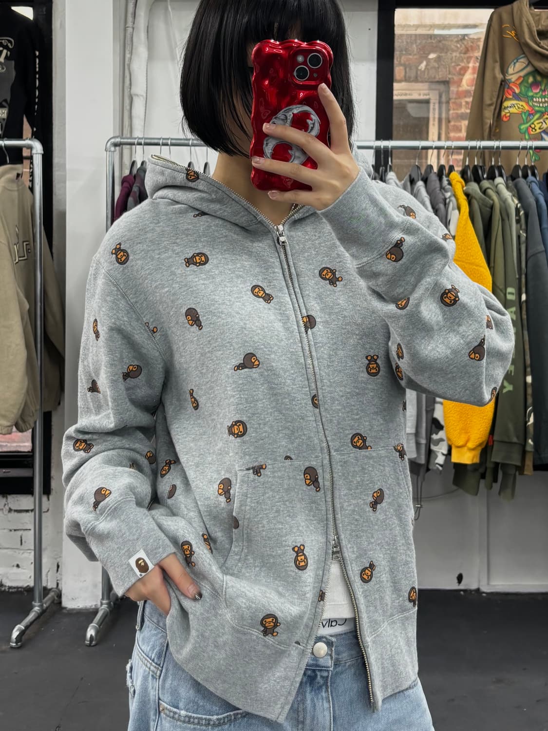 베이프 베이비 마일로 그레이 후드집업 상품이미지3