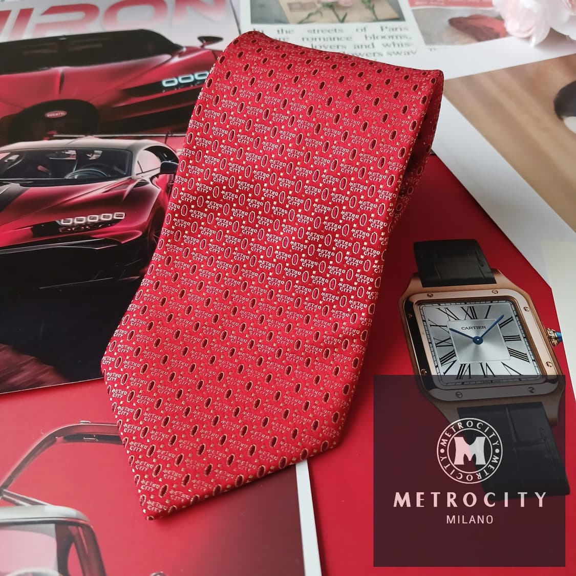 메트로시티 실크 레드 이니셜 자수 넥타이 8.7cm A+등급 A19262 상품이미지1