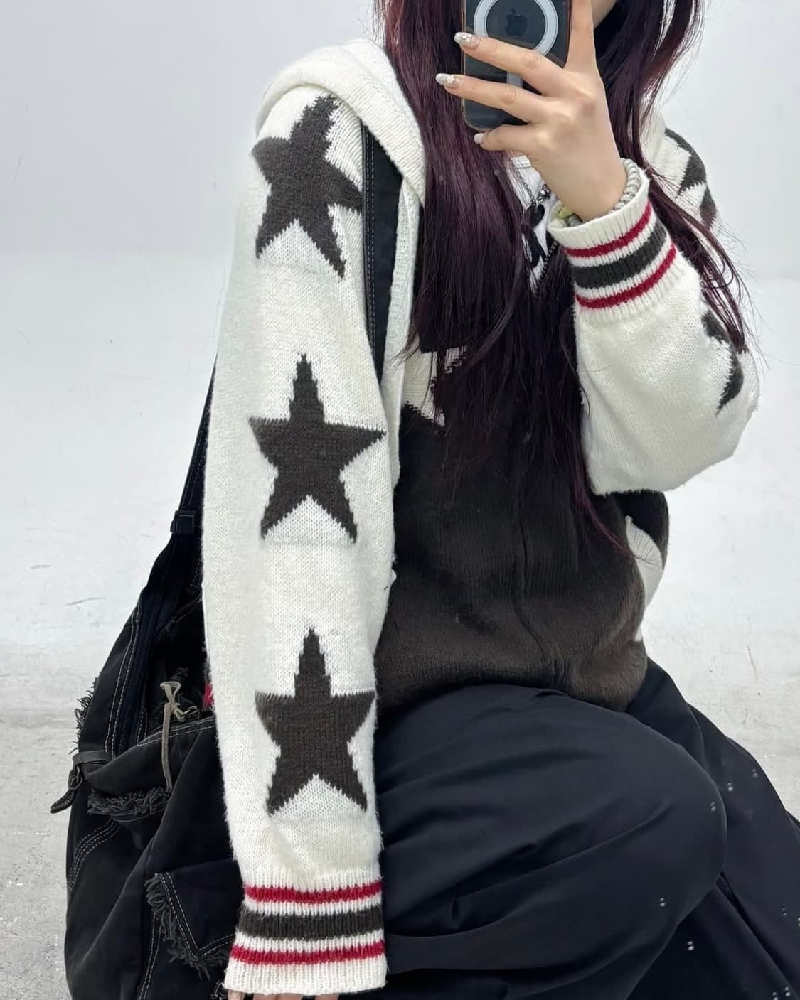 Star pattern Knit Hoodie Zip-Up 상품이미지3