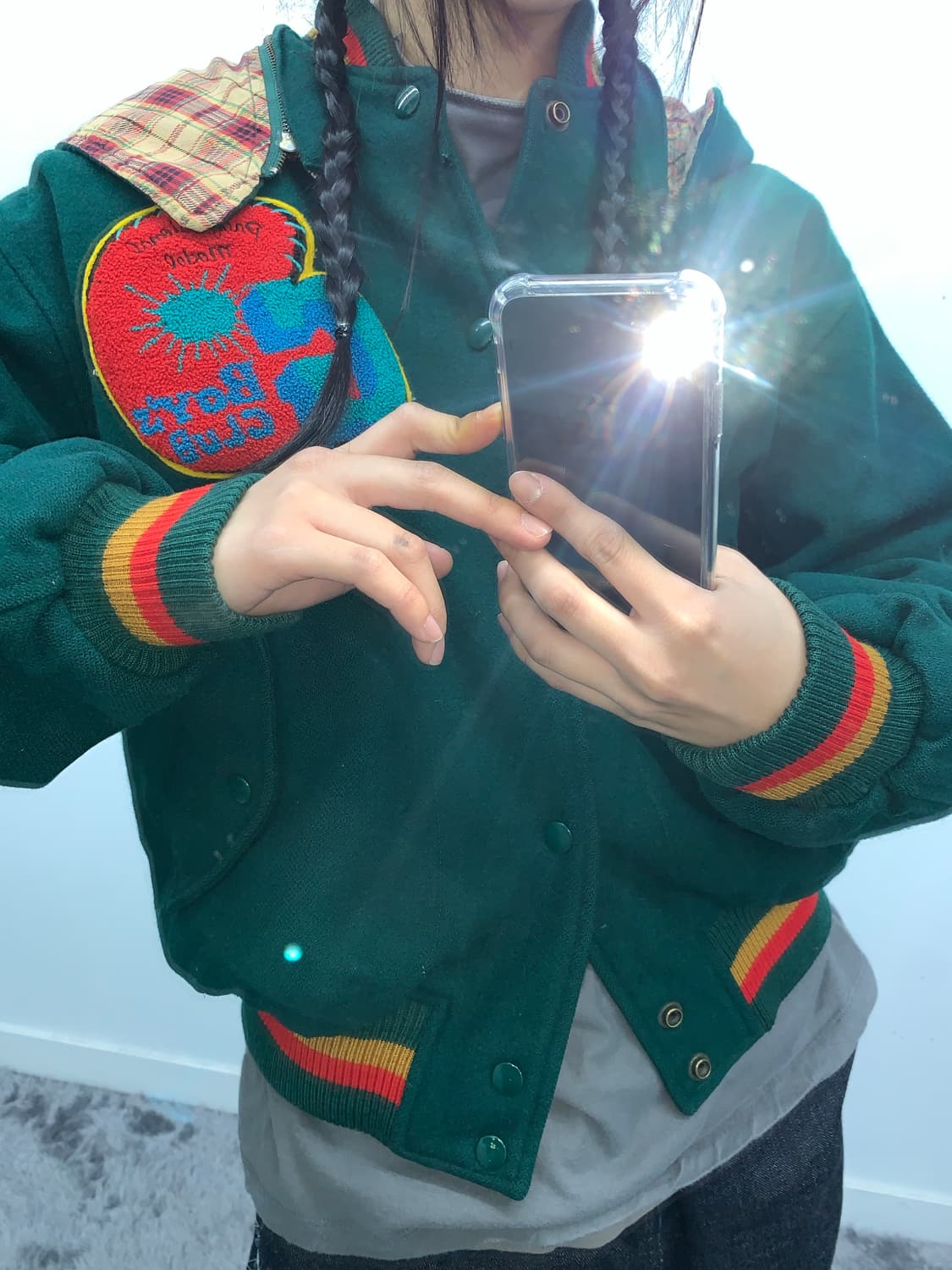 체크 후드 90s 패치 울봄버 상품이미지3