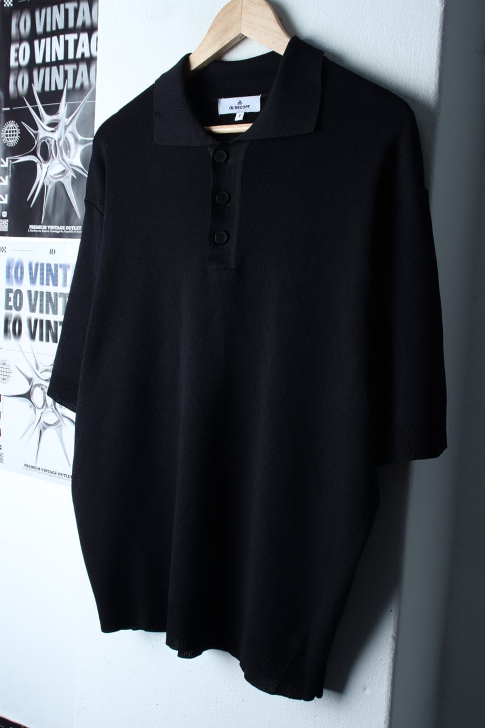 (XL-2XL) 아워스코프 반팔 카라 티셔츠 니트 아가일-7B77 상품이미지1