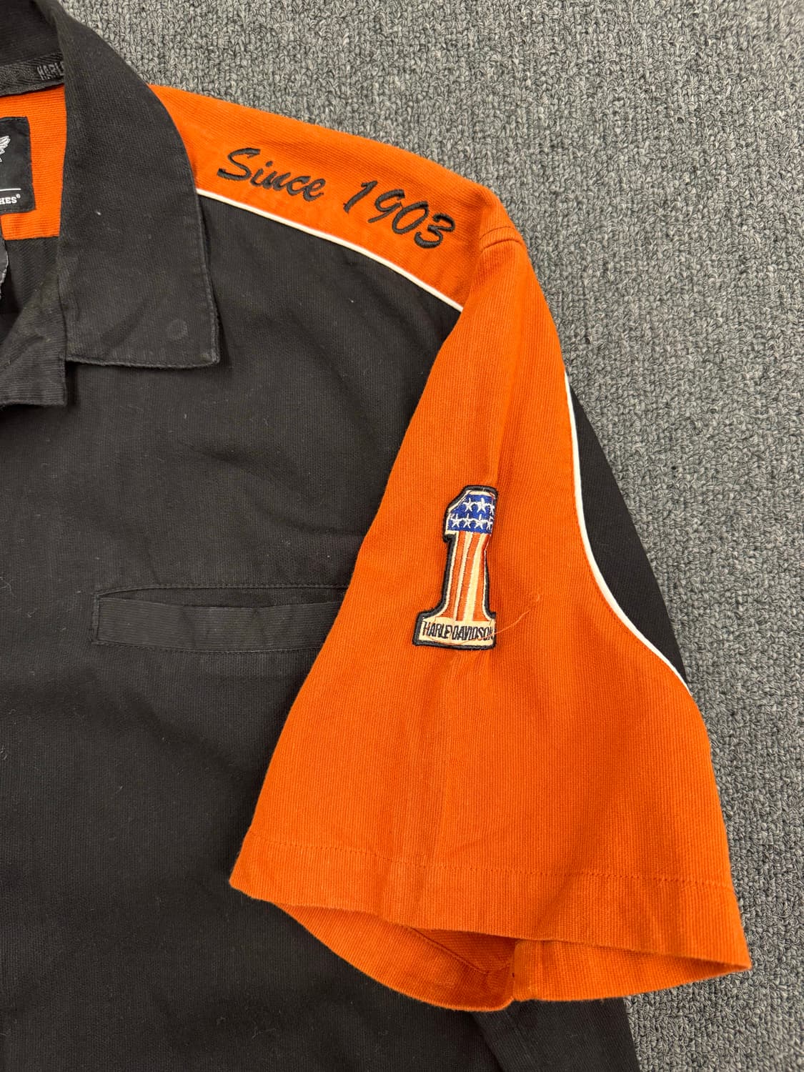 XL)할리데이비슨 빈티지 코듀로이 자수 로고 반팔 셔츠 상품이미지5