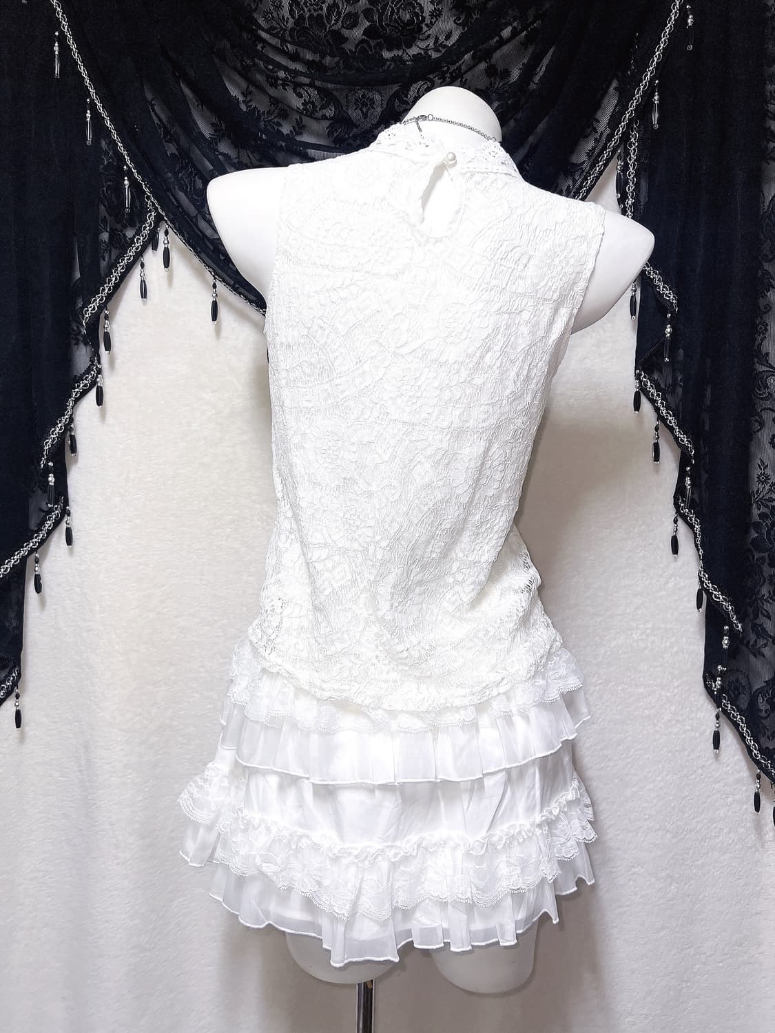 로맨틱고딕 엔젤릭 로걀 갸루 화이트 레이스 홀터 슬리브리스 나시 페어리 상품이미지7