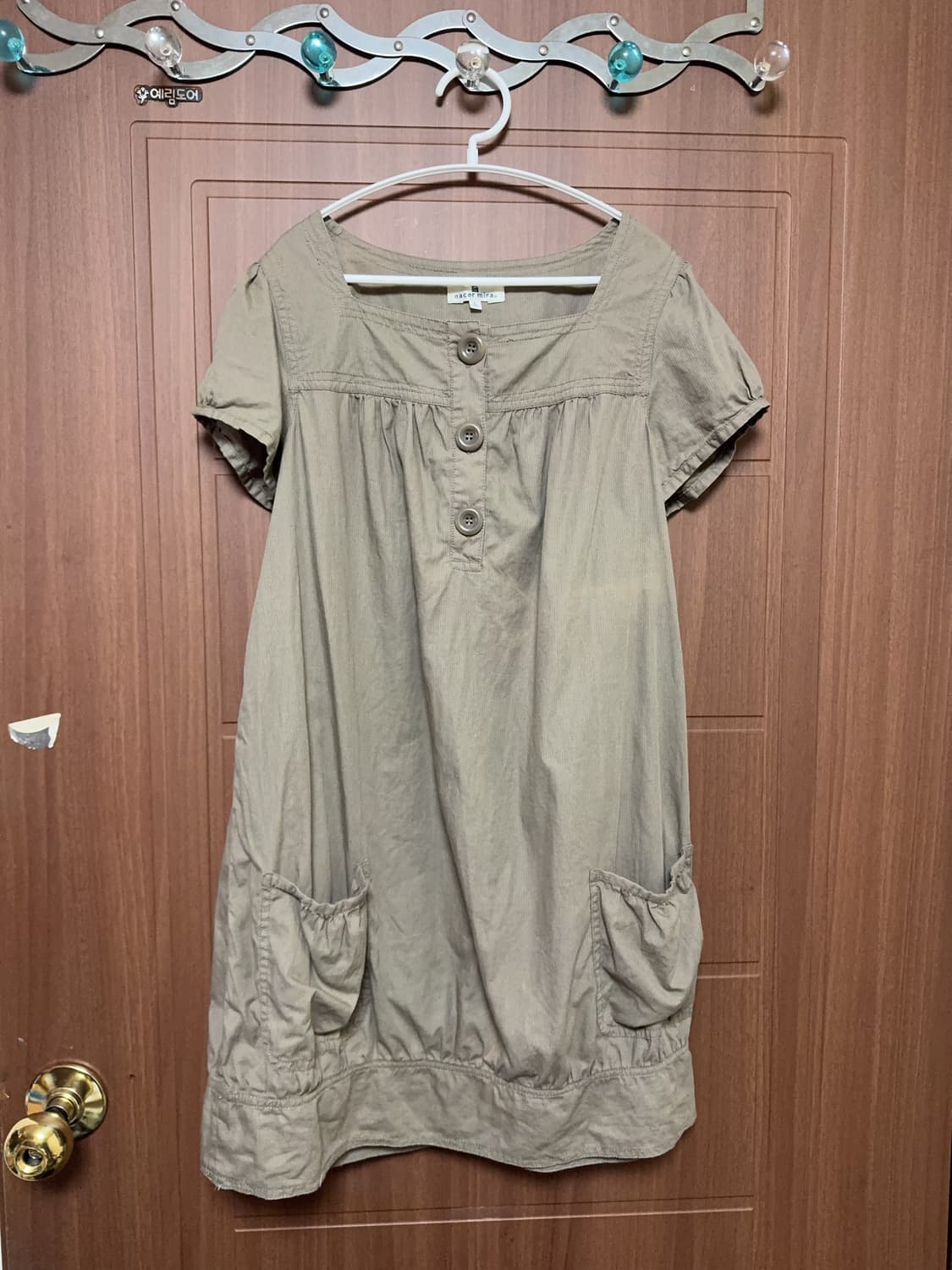 모리걸 하구미 스즈코 일본 빈티지 카키 그린 반팔 반소매 포켓 원피스 상품이미지1