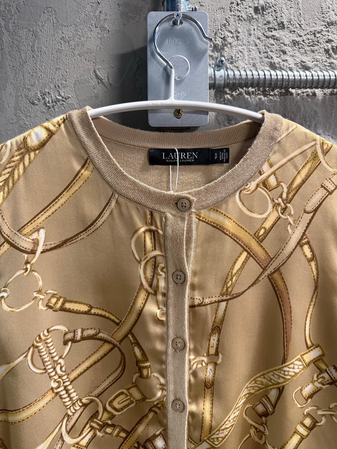 로렌 랄프로렌 체인 프린팅 니트 가디건 베이지 S 상품이미지4