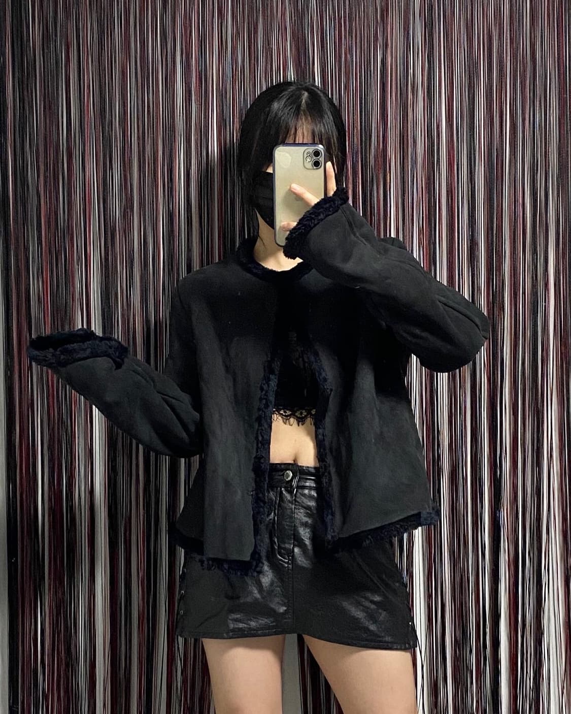 Japan) 블랙 노카라 무스탕  ✔️𝙎𝙞𝙯 상품이미지2