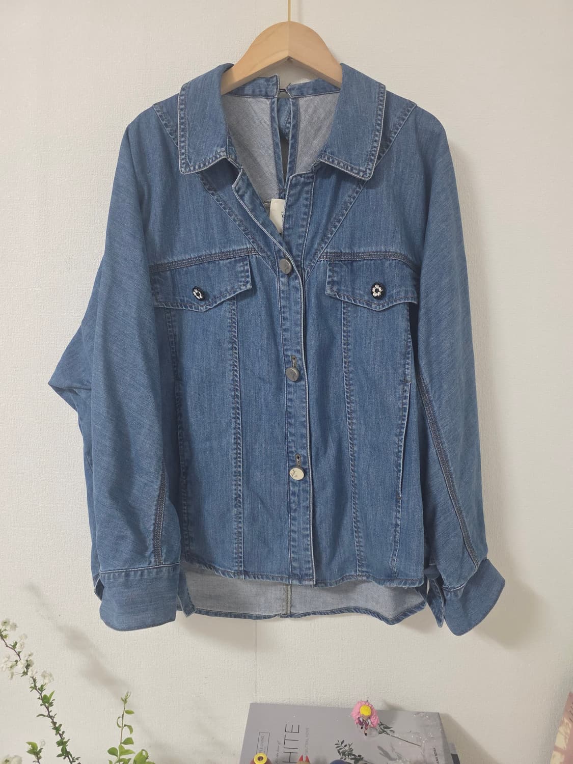 한섬 오즈세컨 데님 자수 셔츠 자켓 청남방 55-66 상품이미지2