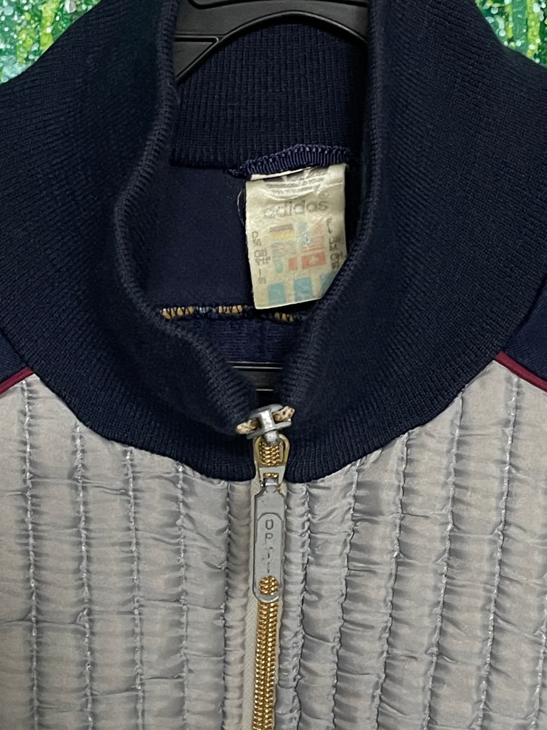 80s 아디다스 퀼팅 패딩 져지 집업 스카이블루 네이비 자켓 XL 상품이미지8