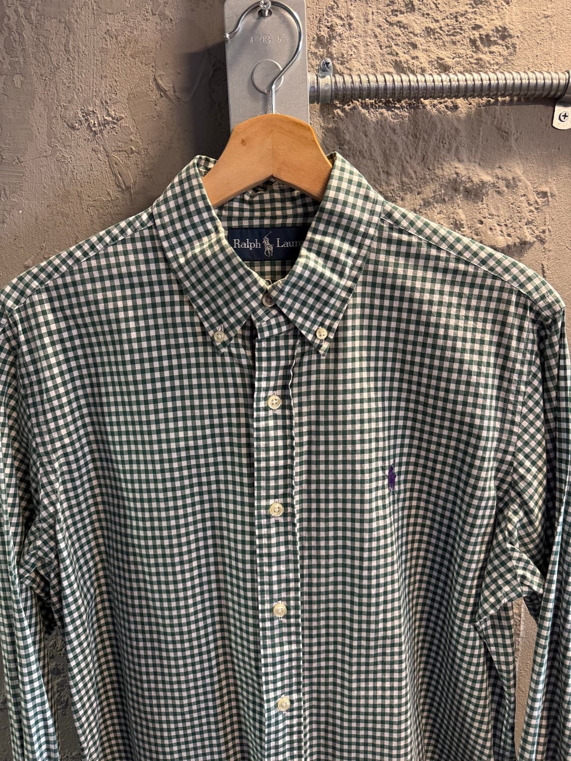 폴로 랄프로렌 POLO 깅엄 체크 버튼다운 셔츠 그린 M 상품이미지4