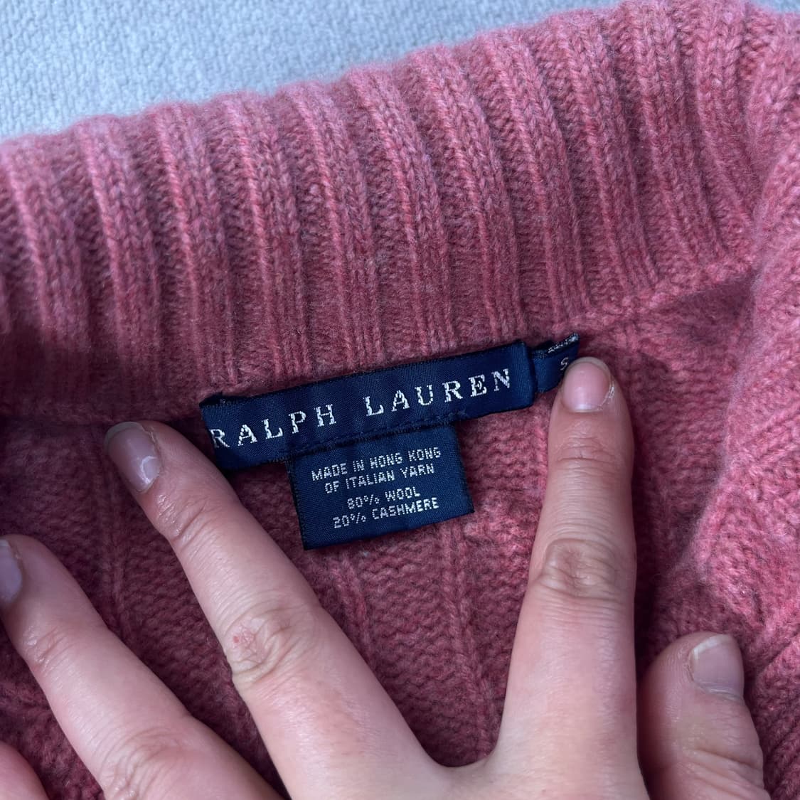 W 90 폴로랄프로렌 꽈배기 카라넥 핑크 가디건 상품이미지2