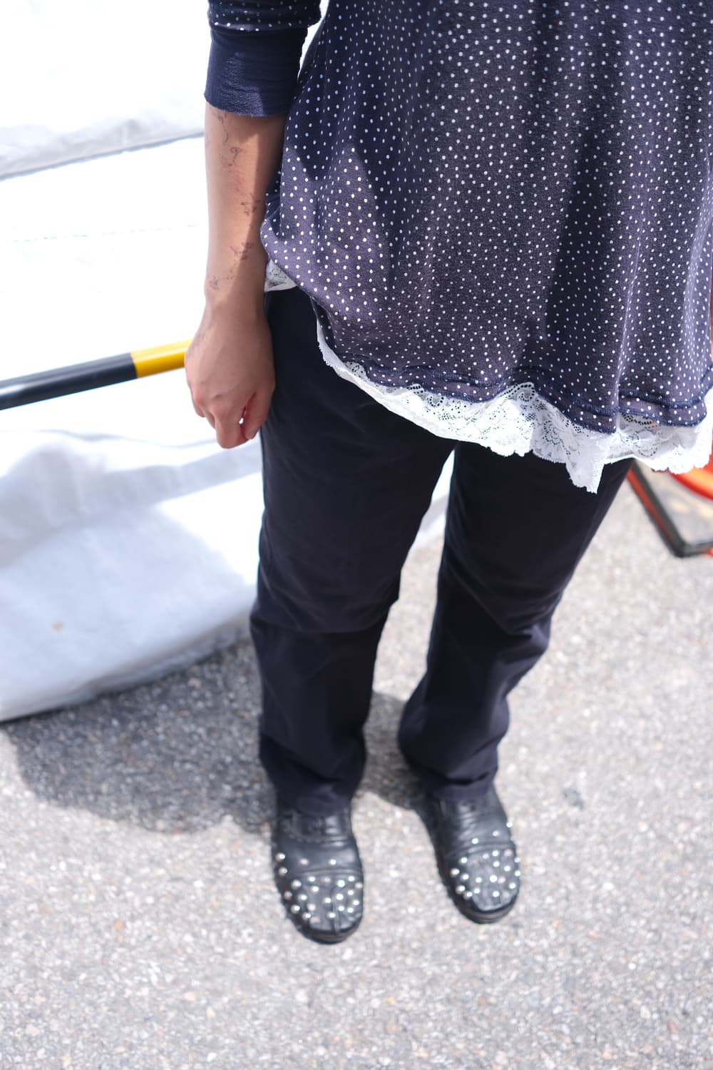 Lace & dot layered sleeve top 상품이미지2