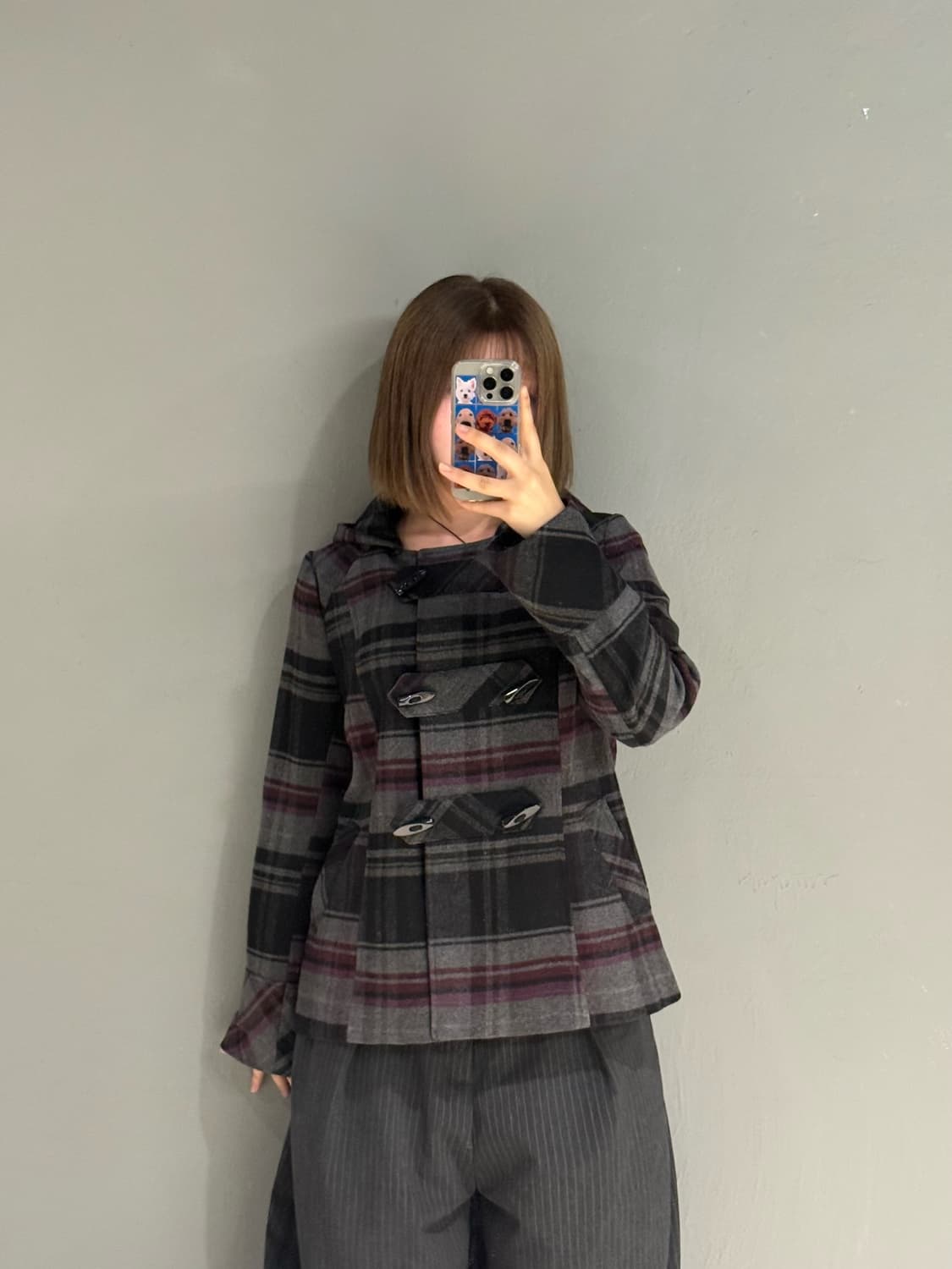 check pattern duffle button coat 상품이미지2