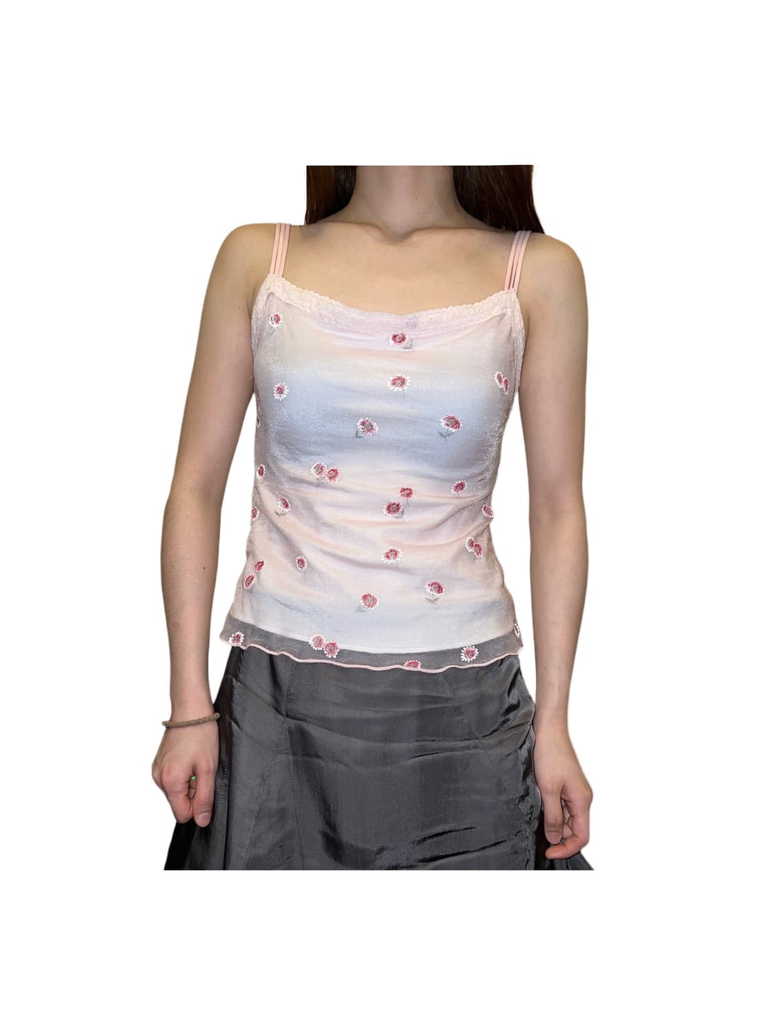 Pink Floral Lace Sleeveless Top 상품이미지2