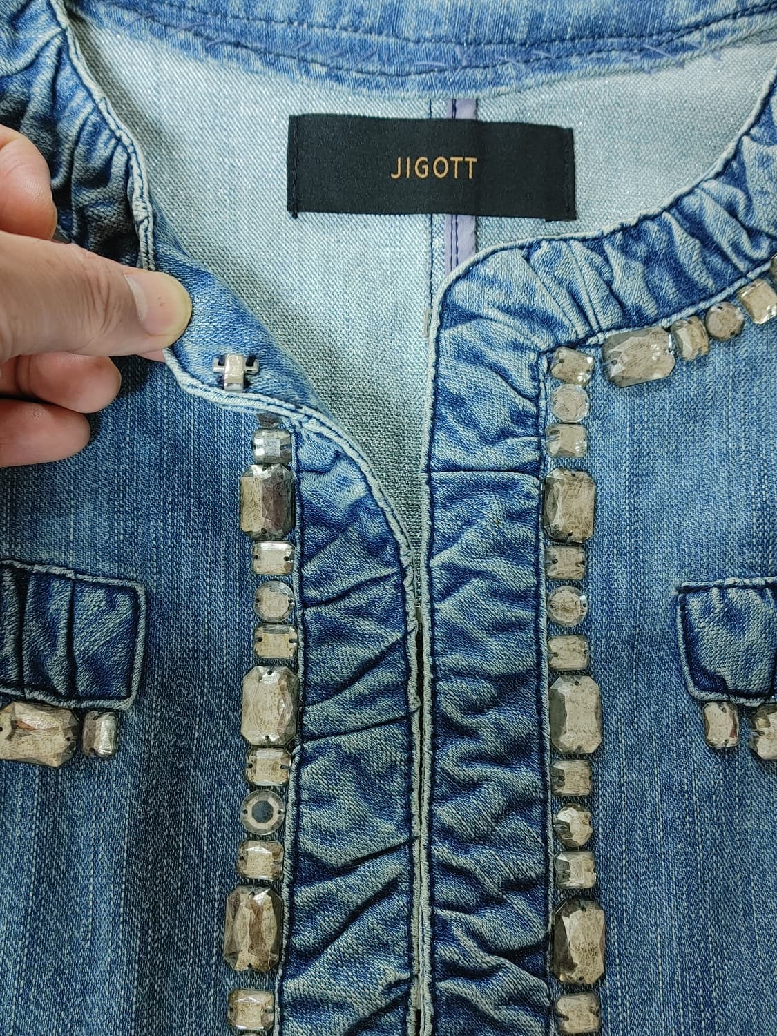 JIGOTT 지곳 여성 큐빅장식 스판 청자켓 상품이미지5