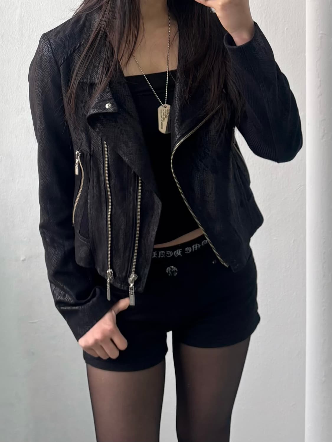 Vintage Black Crop Rider Jacket 상품이미지1