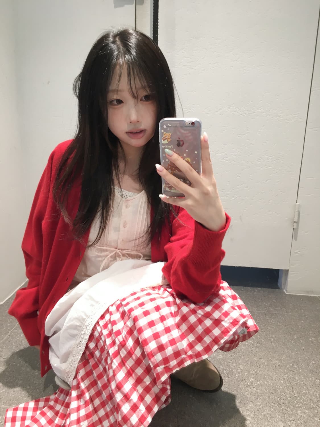 빈티지 딸기 레드 체크 모리 코디세트 상품이미지1