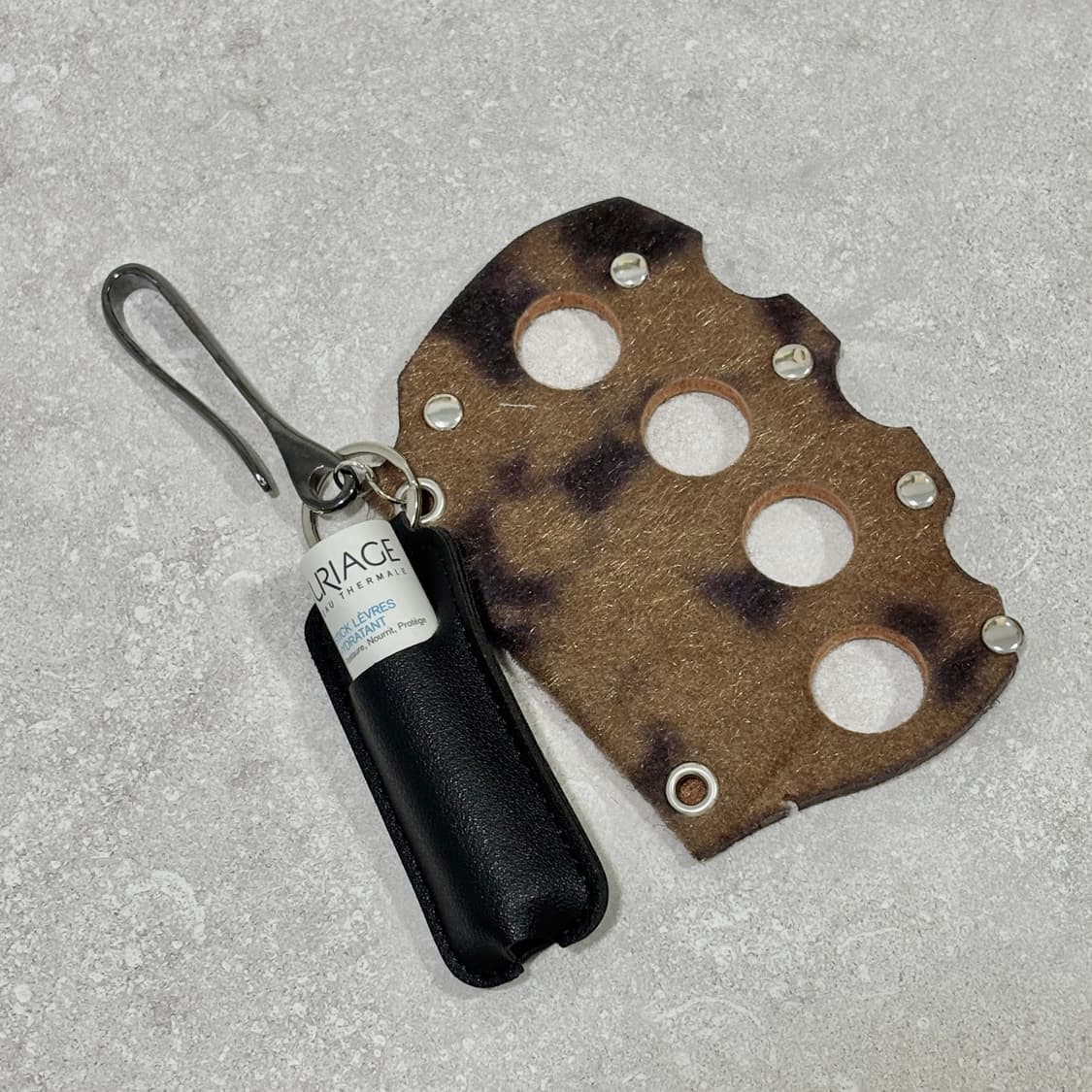 Oribell 레오파드 호피 송치털 파워 너클 립밤케이스 키링 열쇠고리 상품이미지3