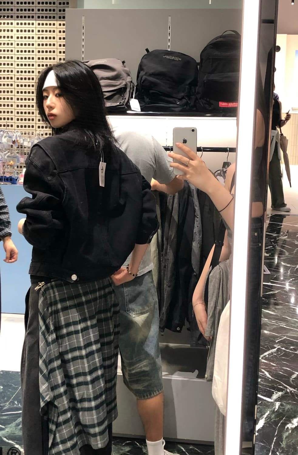 3D Detachable Check Curtain Denim Pants  상품이미지1