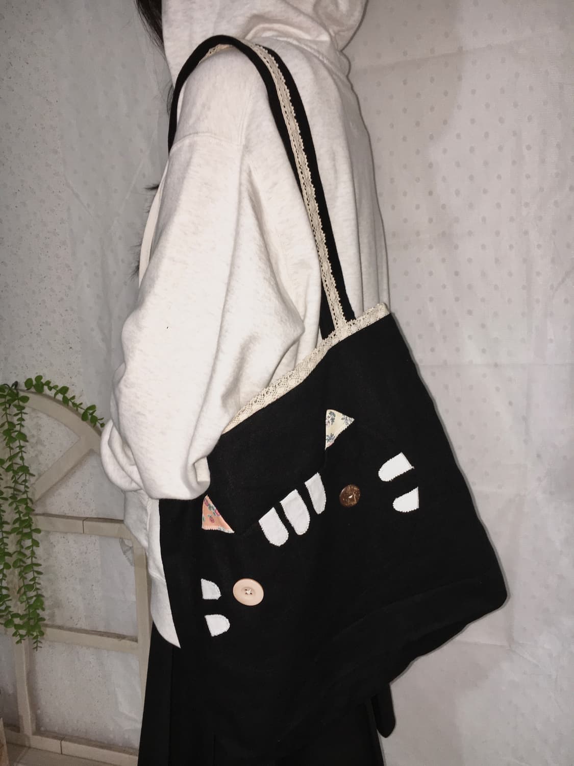 [HAND MADE] 핸드메이드 고양이 포켓 패치워크 숄더백 모리걸 상품이미지2