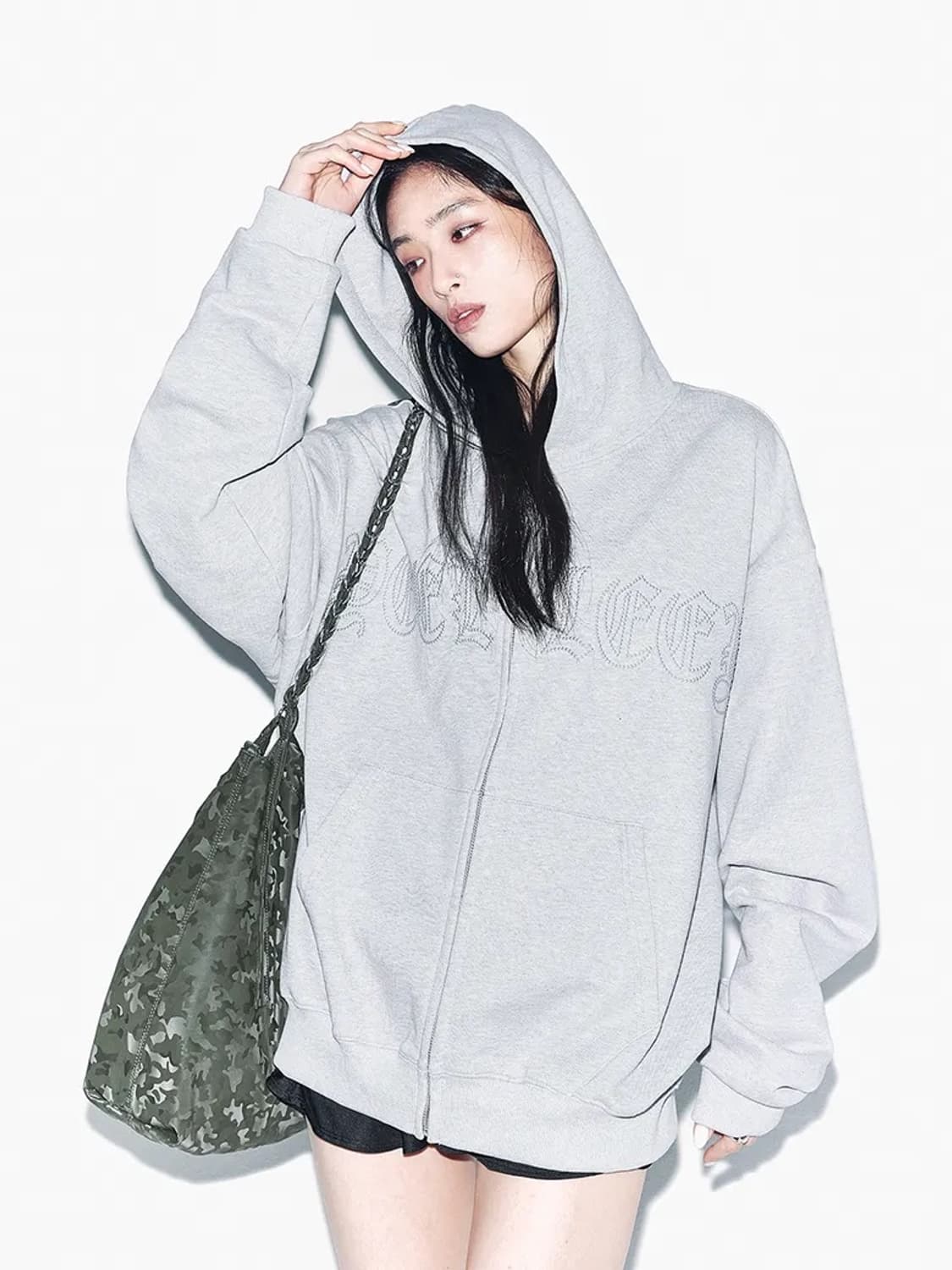 (택O) yeel 와이이이엘 스터드 오버사이즈 후드집업 (그레이) 상품이미지4