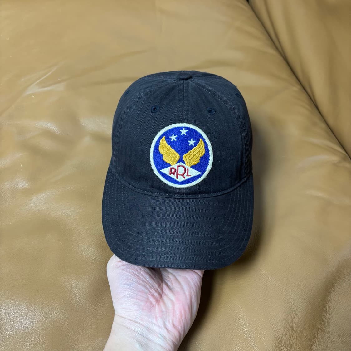 RRL 더블알엘 랄프로렌 폴로 윙로고 6패널 볼캡 모자 워시드 블랙 상품이미지2