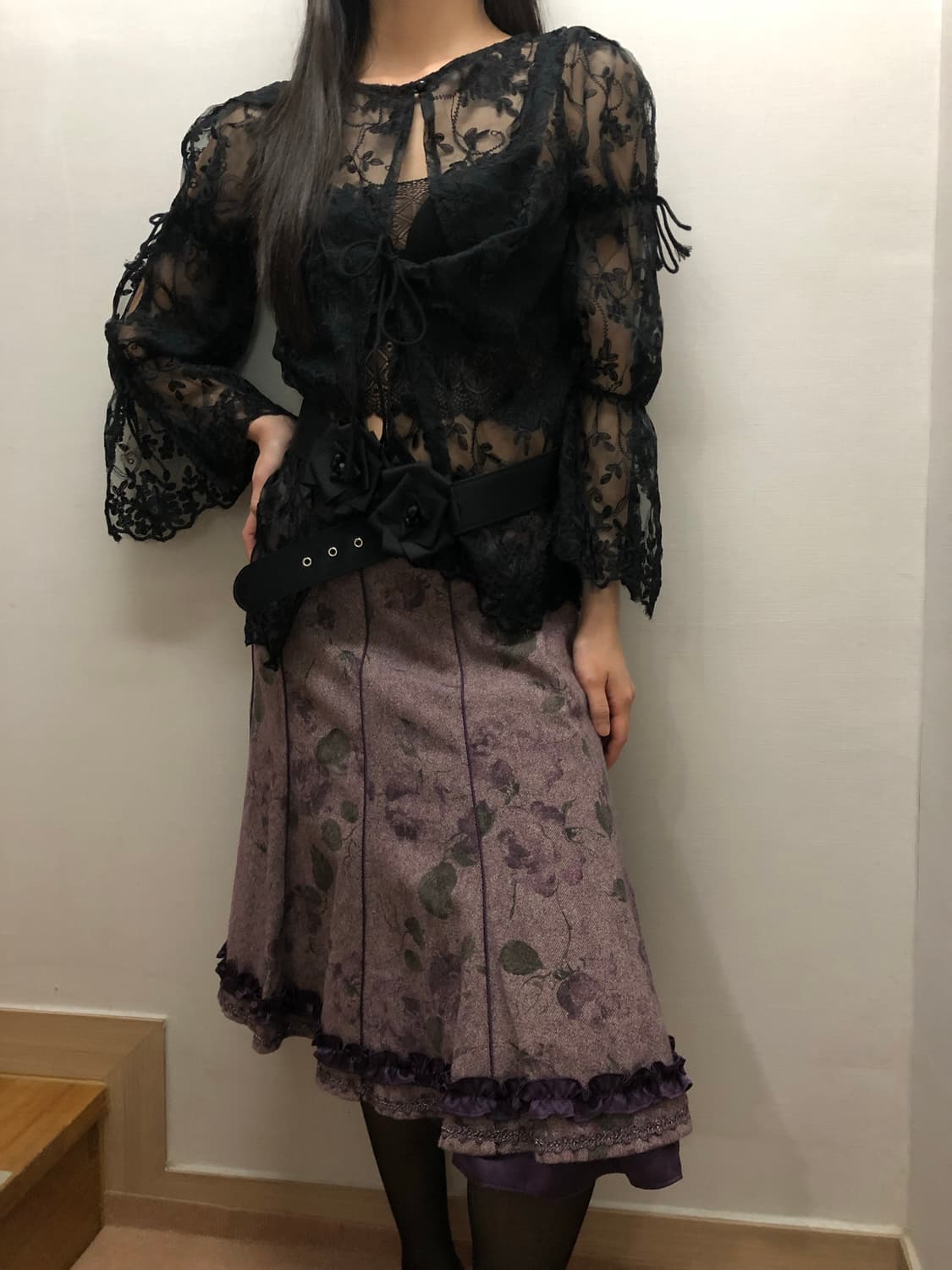 빈티지 블랙 레이스 시스루 탑 상품이미지8