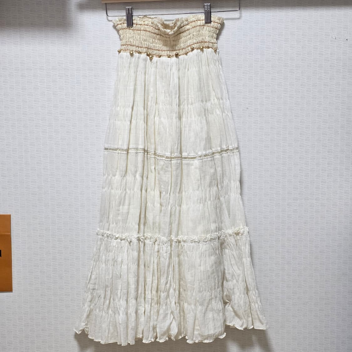 매긴나잇브릿지)빈티지 아이보리 패치워크st 모리걸캉캉 글리터 밴딩롱스커트 상품이미지1