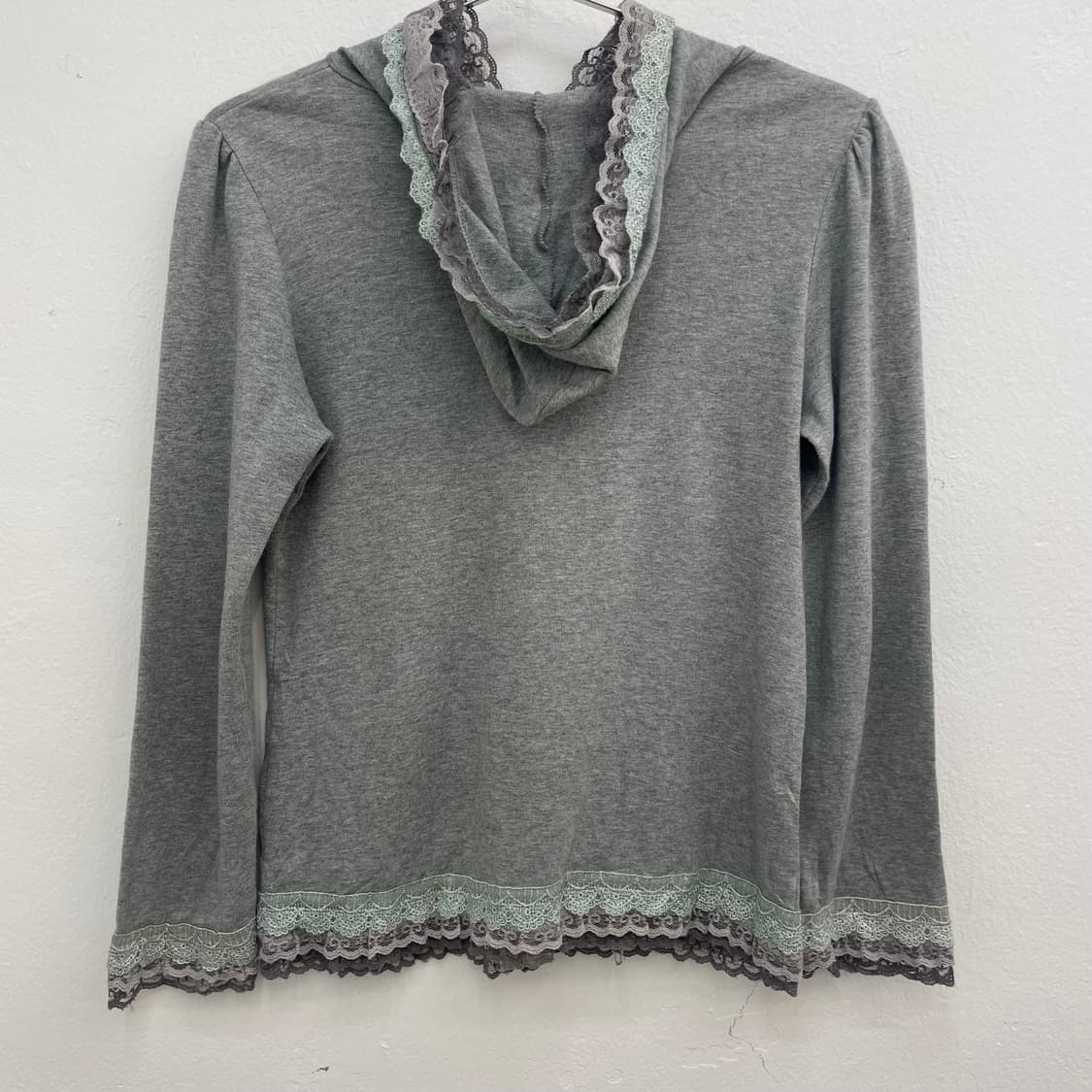 Lace trim frill zip-up hoodie 상품이미지2
