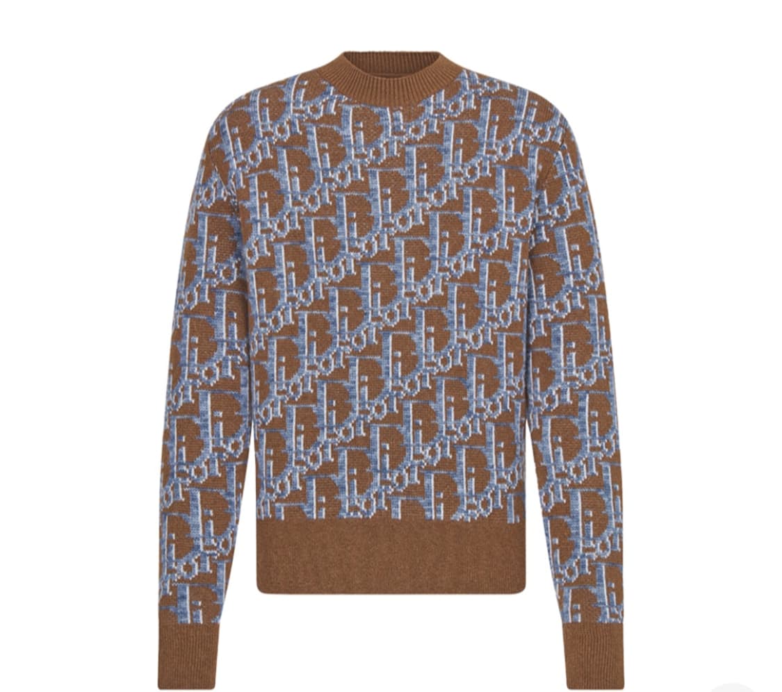 디올 울 자카드 오블리크 스웨터 브라운 블루[XL] 상품이미지1