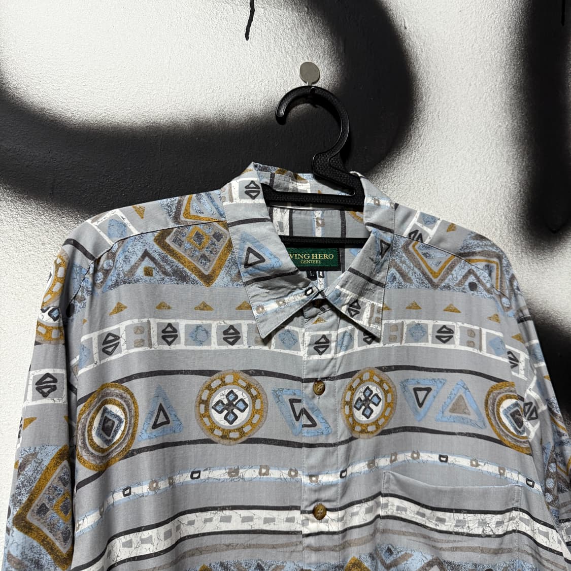 VTG 빈티지 그리스 에스닉 패턴 원 포켓 긴팔 셔츠 상품이미지3