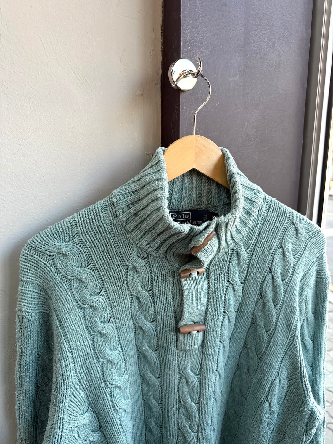 XL/ 폴로랄프로렌 실크100% 숄카라 케이블 니트 상품이미지3