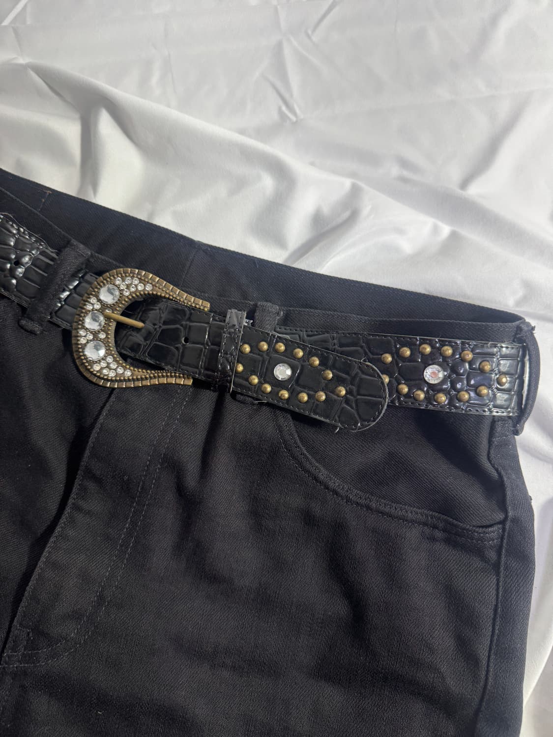빈티지 크로커다일 크리스탈 스터드 웨스턴 레더 벨트 y2k vkei 상품이미지3