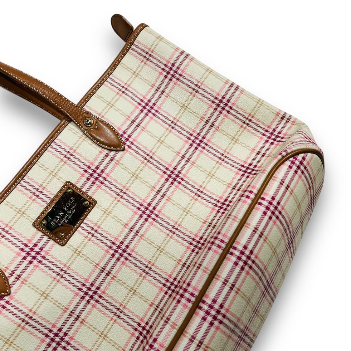 빈폴 PVC 핑크 체크 빈티지 소가죽 숄더백 상품이미지4
